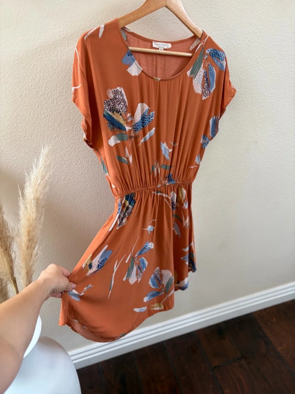Final Touch Rust Floral Short-Sleeve Elastic-Waist Dress - Picture 2 of 4